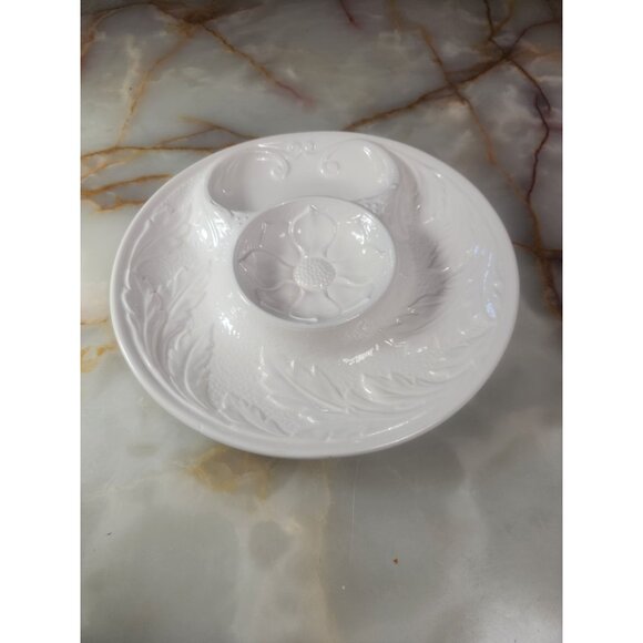 Vintage White Porcelain Artichoke Dishes With Floral Design Set of 2 - Picture 1 of 7
